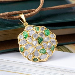 German Kabirski Saori 14K Gold Plated Silver Pendant with Raw Zircon & Tsavorite