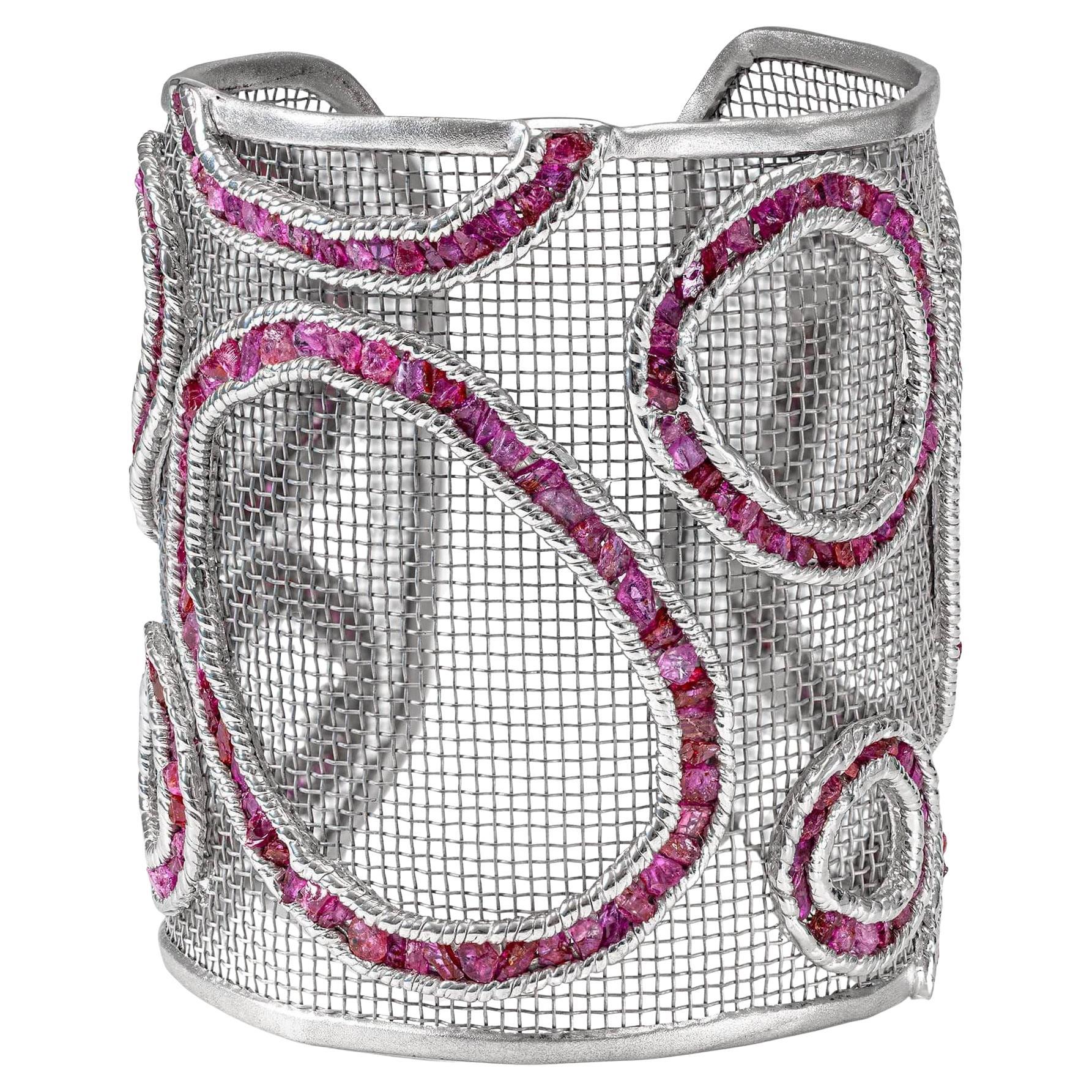 German Kabirski Signum Singular Edition Rough Ruby Titanium Mesh 
Silver Bangle