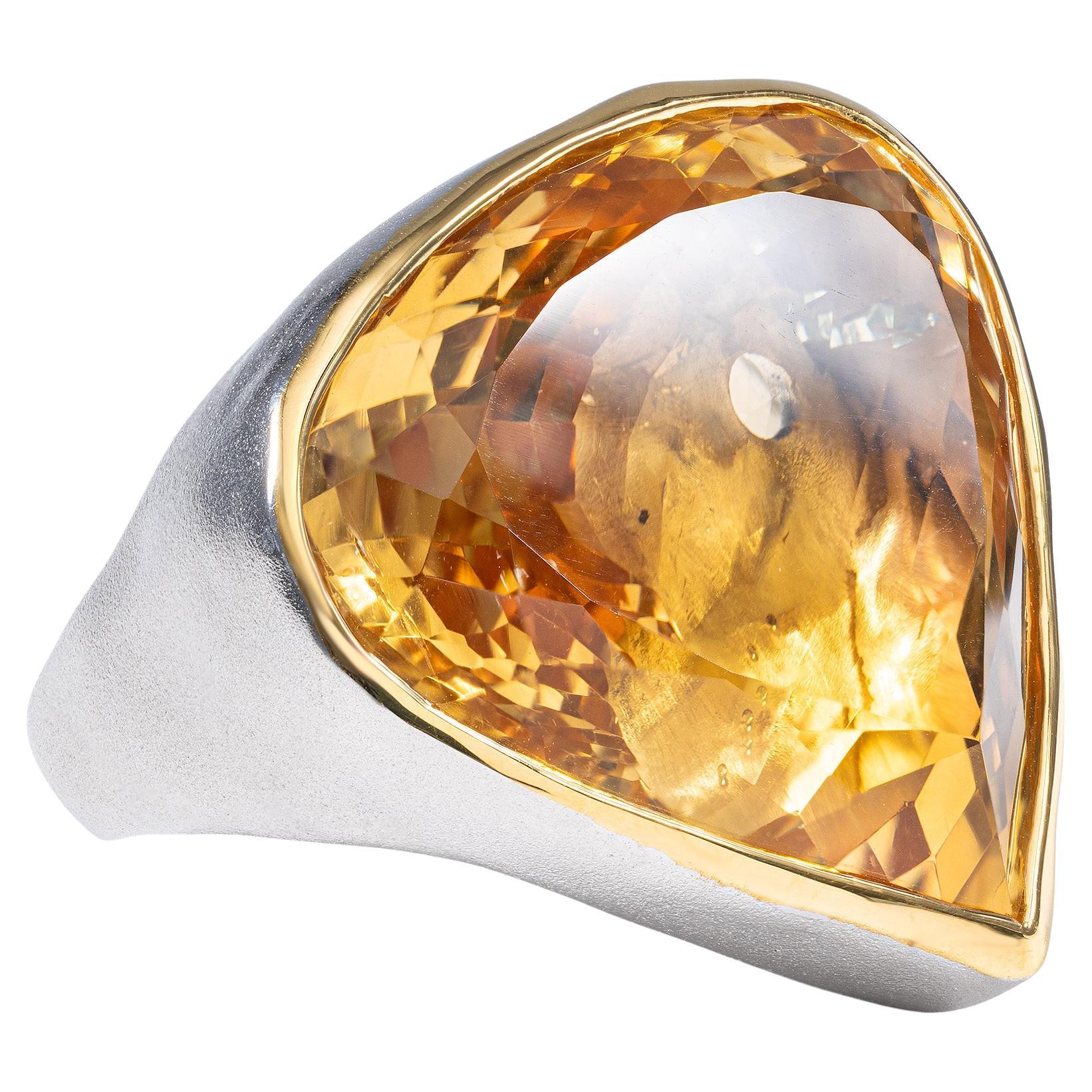 German Kabirski Surya Singular Edition Citrine 
Green Sapphire Silver Ring For Sale