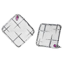 German Kabirski Takhi Natural Ruby Silver & Titanium Mesh Earrings