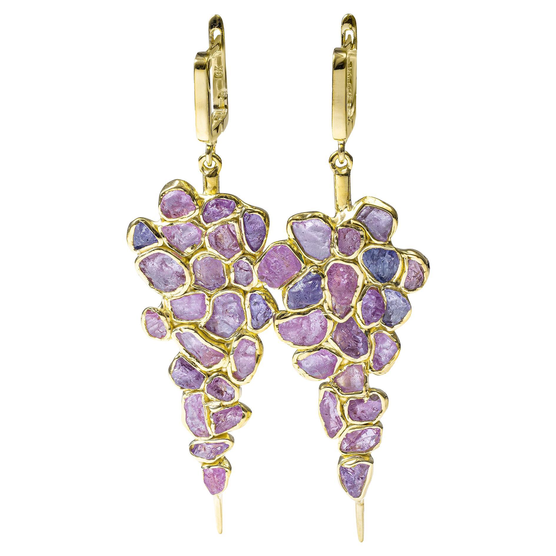 German Kabirski Tarina Handcrafted Raw Sapphire Gold Plated Silver Earrings