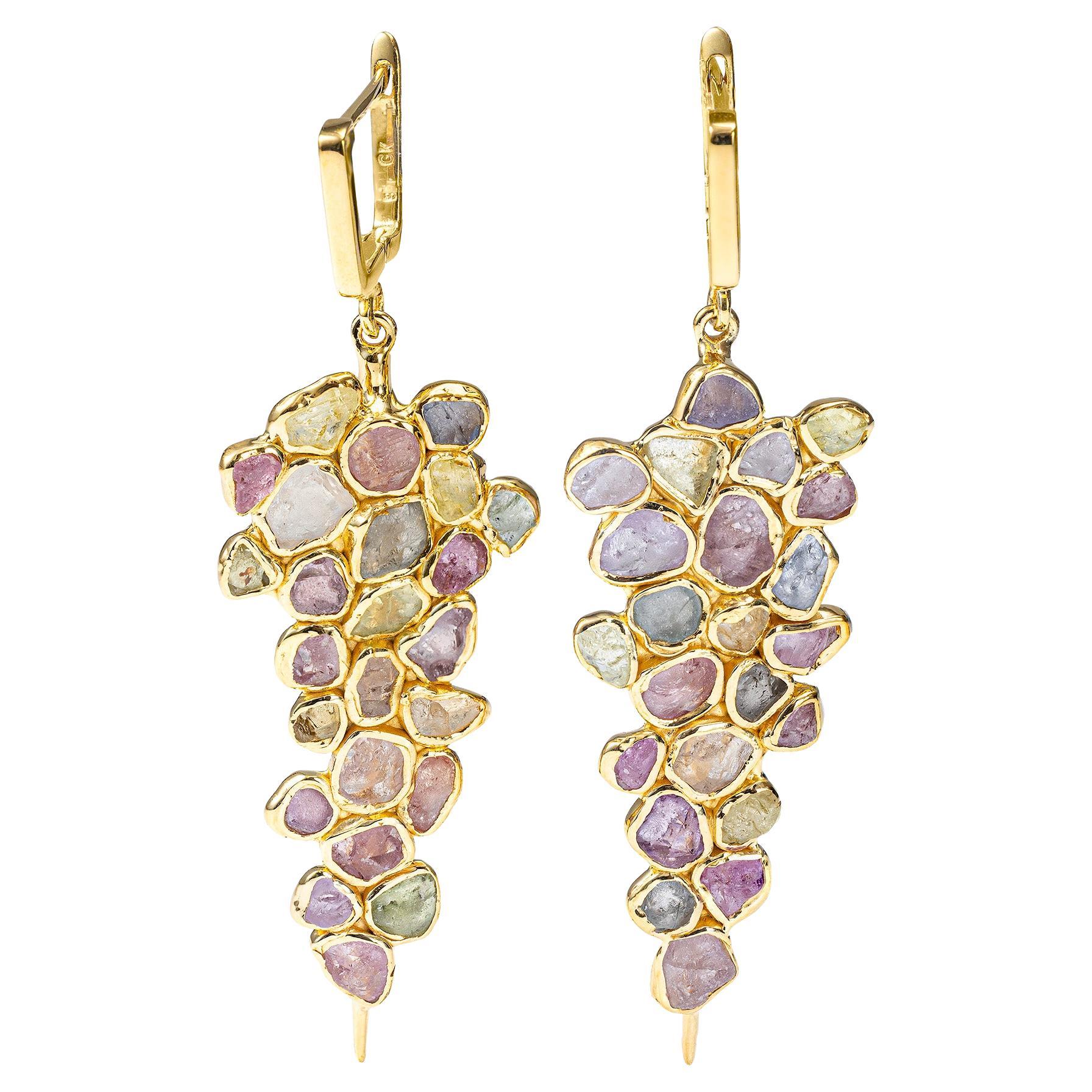 German Kabirski Tarina Raw Sapphire & Zircon Gold Plated Silver Earrings