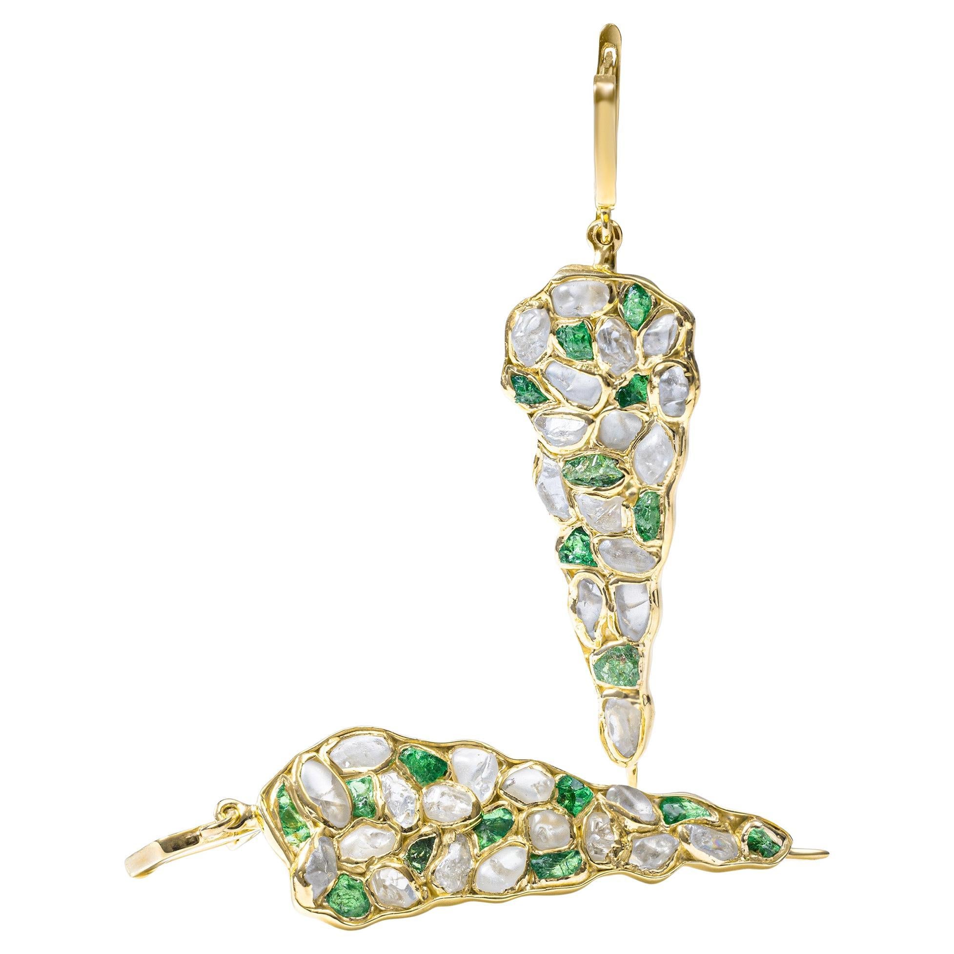 German Kabirski Tarina White Zircon 
Tsavorite Gold Plated Silver Earrings