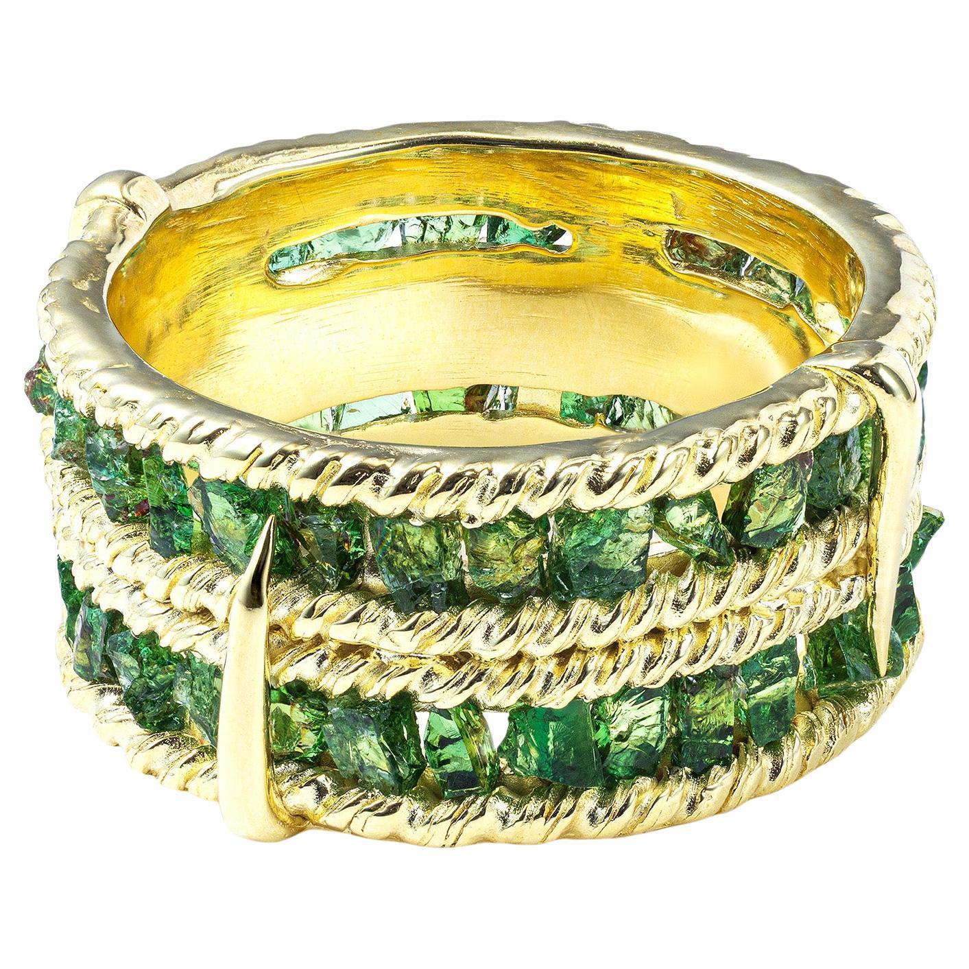 Anello German Kabirski Tartine in argento placcato oro con granato verde grezzo e tsavorite in vendita