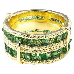 German Kabirski Tartine Gold Plated Silver Ring with Raw Green Garnet Tsavorite