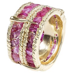 German Kabirski Tartine Natural Raw Ruby Wide Band Gold Plated Silver Ring