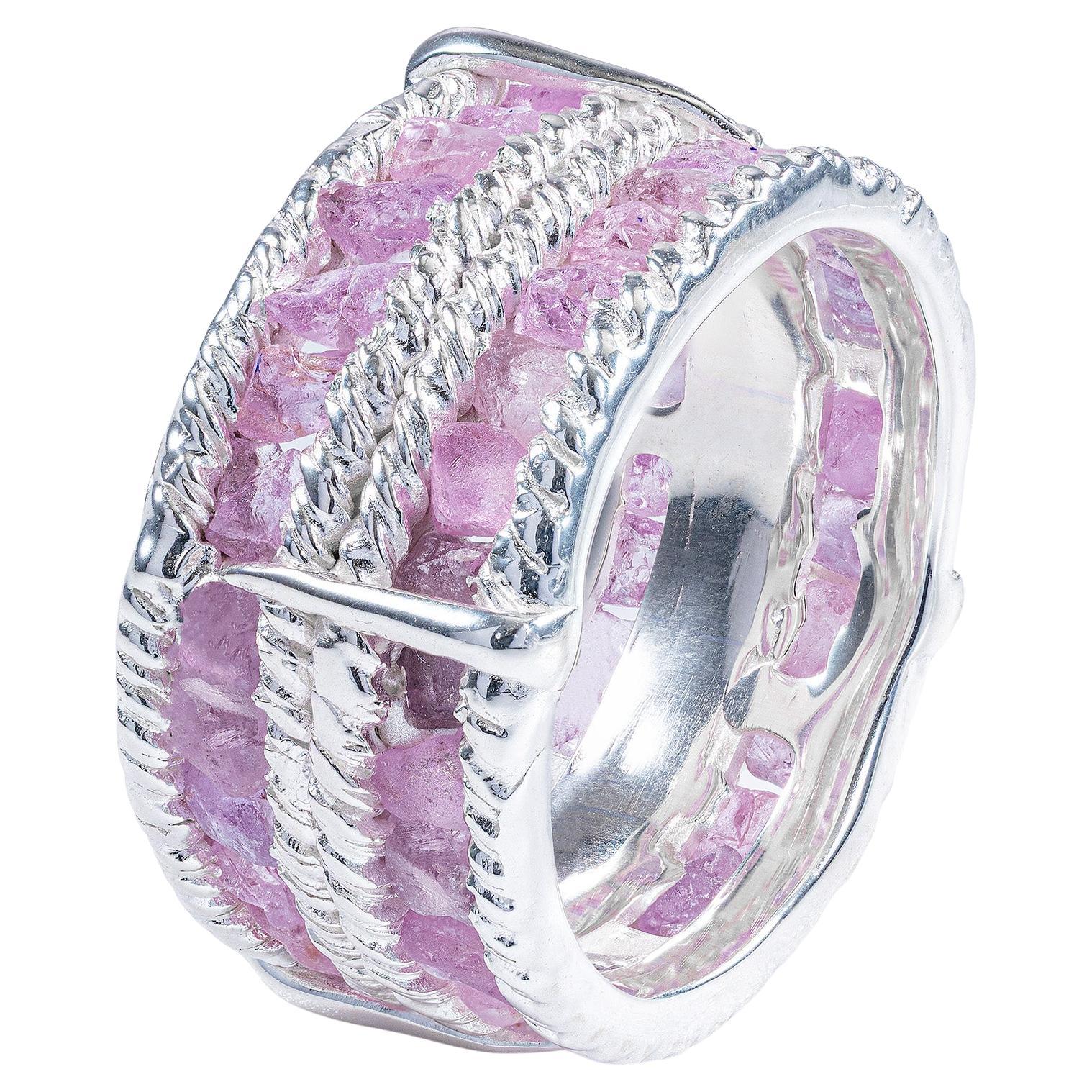 German Kabirski Tartine Raw Pink Sapphire Wide Band Silver Ring im Angebot
