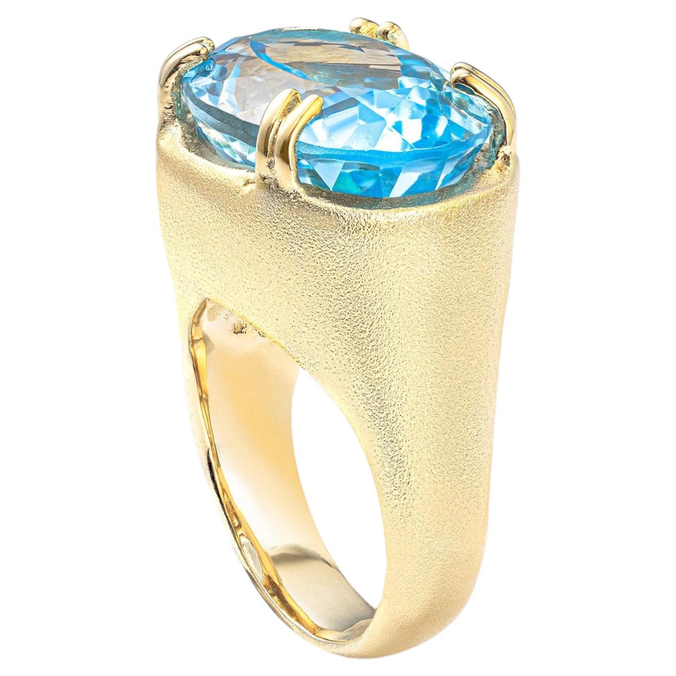 German Kabirski Tethys 18K Gold Plated Silver Ring with Oval Cut Blue Topaz