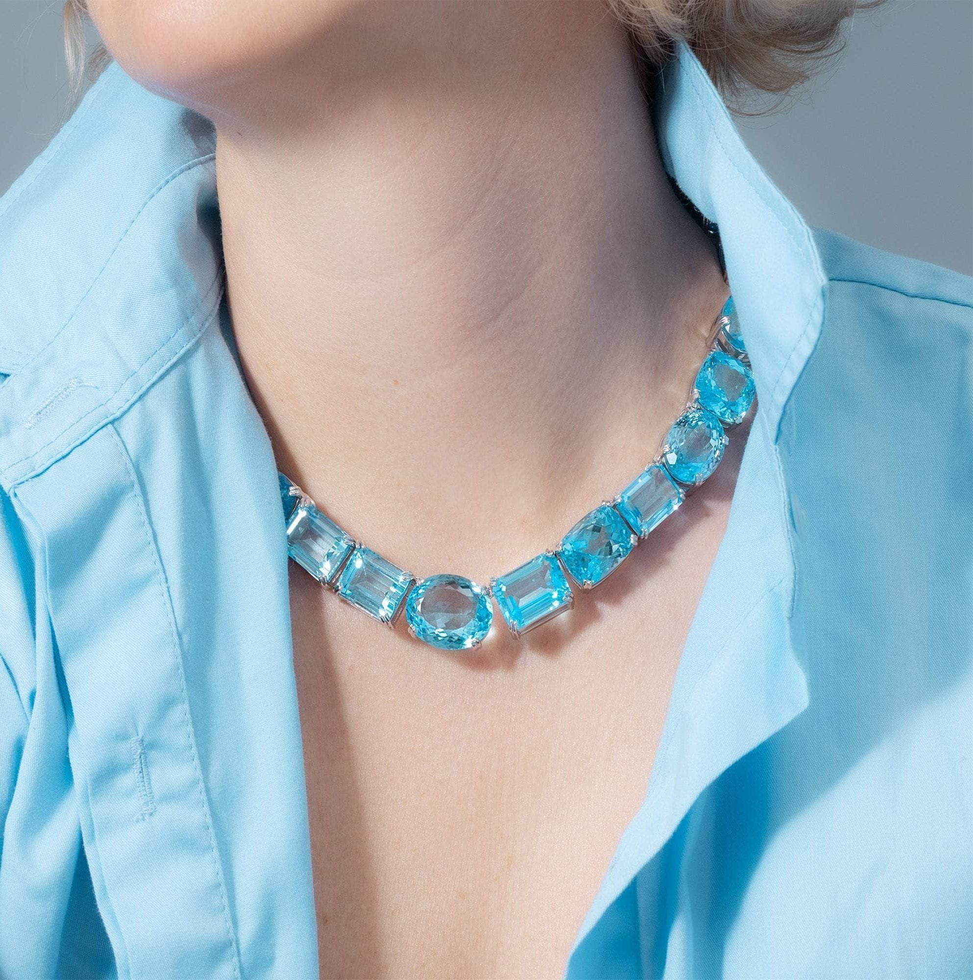 Taglio misto German Kabirski Thalyn Mixed-Cut Topaz Silver Necklace in vendita