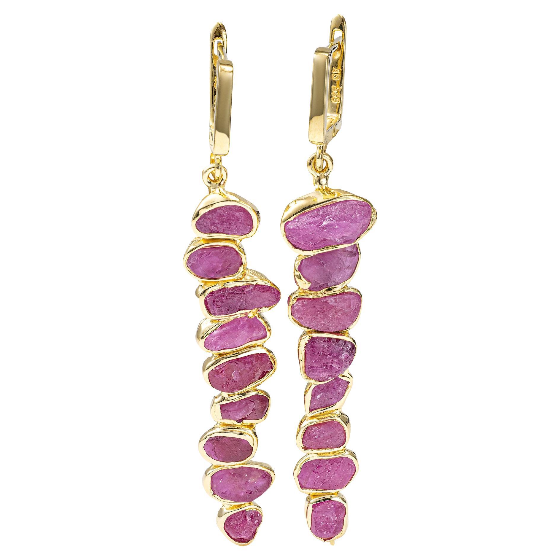 Orecchini in argento placcato oro German Kabirski Thera Raw Ruby