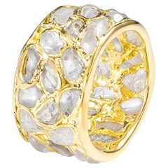German Kabirski Thia White Zircon Mosaic Gold Plated Barrel Ring