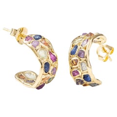 German Kabirski Thunder Earrings with Raw Sapphire, Ruby, Tsavorite, Chrysoberyl