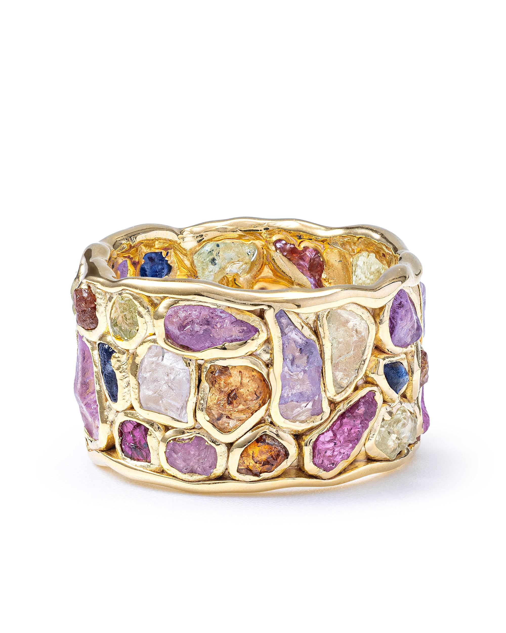 German Kabirski Thunder Raw Sapphire, Ruby, Tsavorite & Chrysoberyl Silver Ring im Zustand „Neu“ im Angebot in West Palm Beach, FL