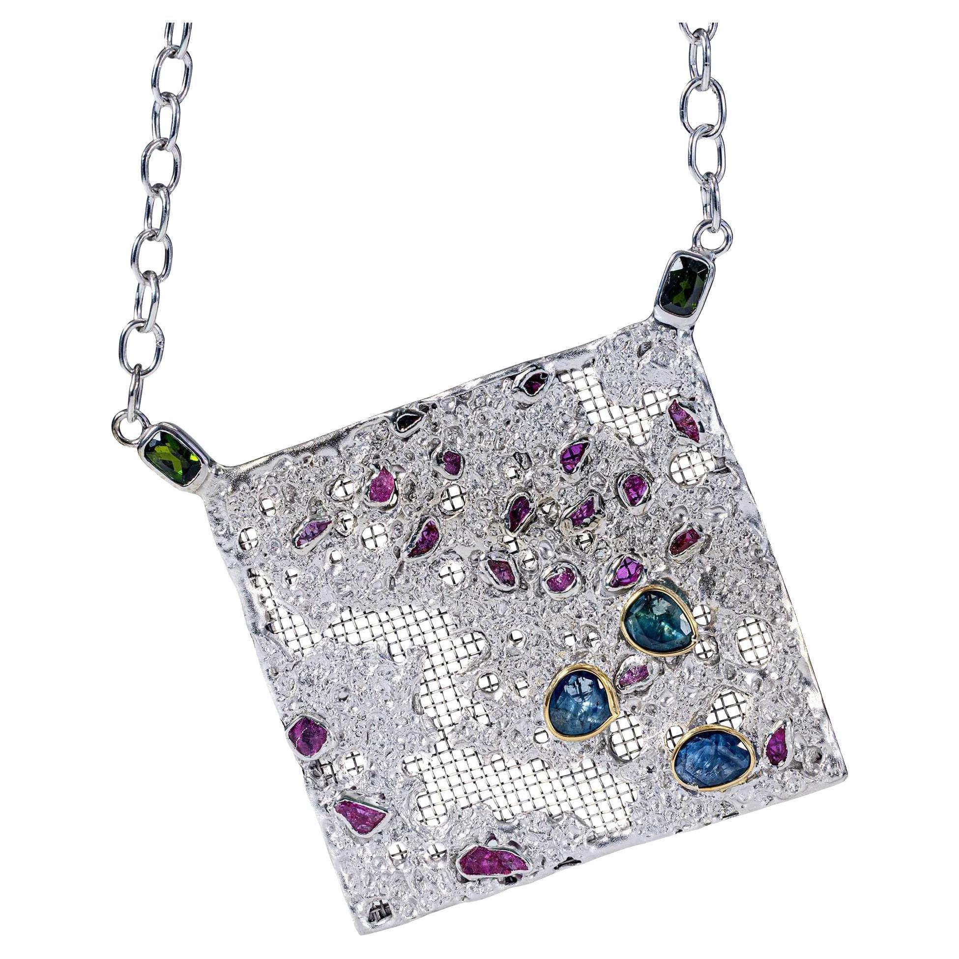 German Kabirski Thymos Singular Edition Sapphire 
Ruby Silver Necklace For Sale