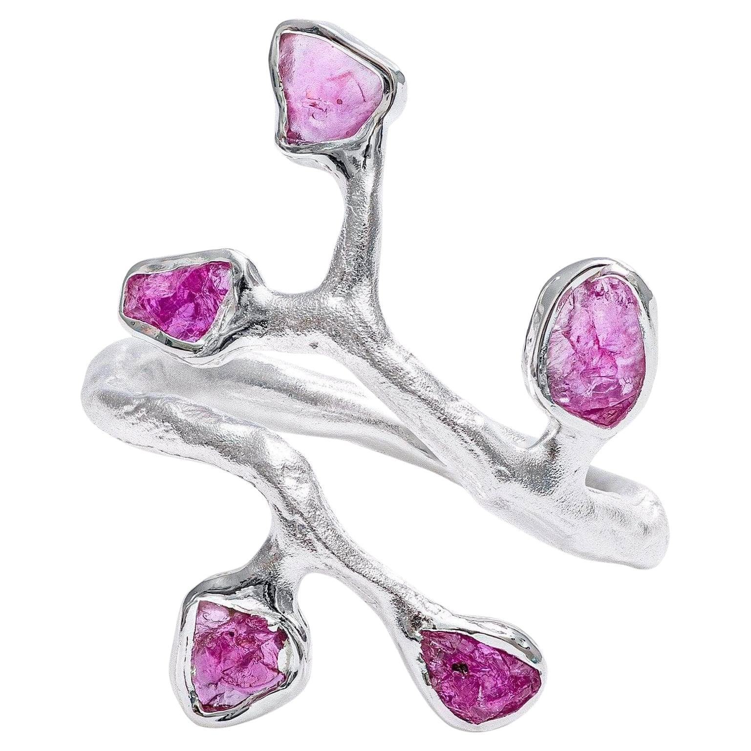 German Kabirski Tinta Nature Inspired Raw Ruby Silver Ring For Sale