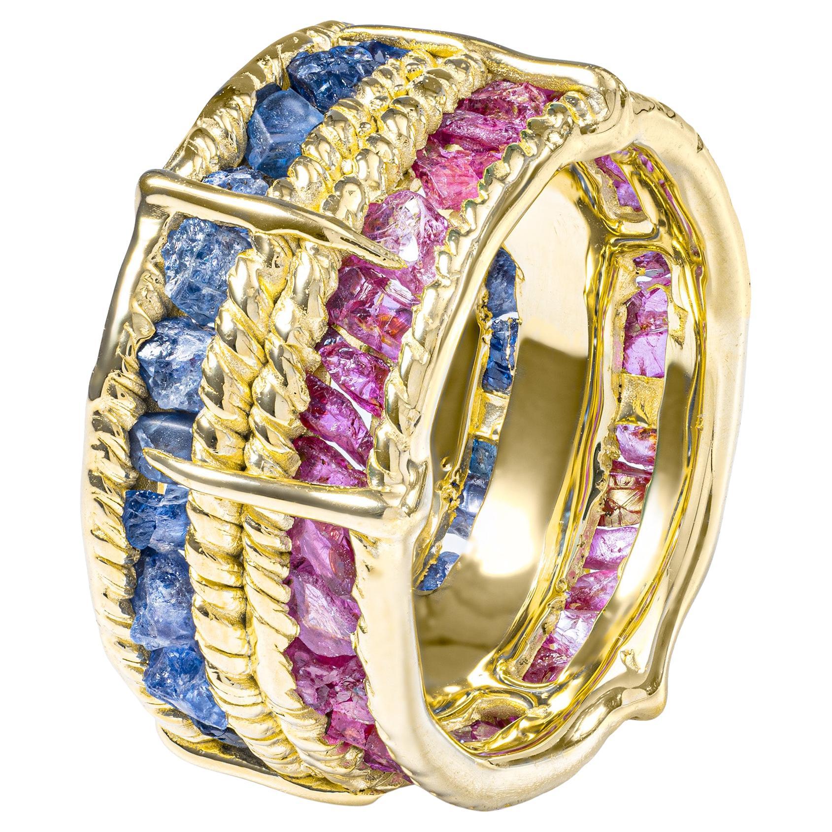German Kabirski Tyra Handcrafted Blue Sapphire 
Ruby Gold Plated Silver Ring