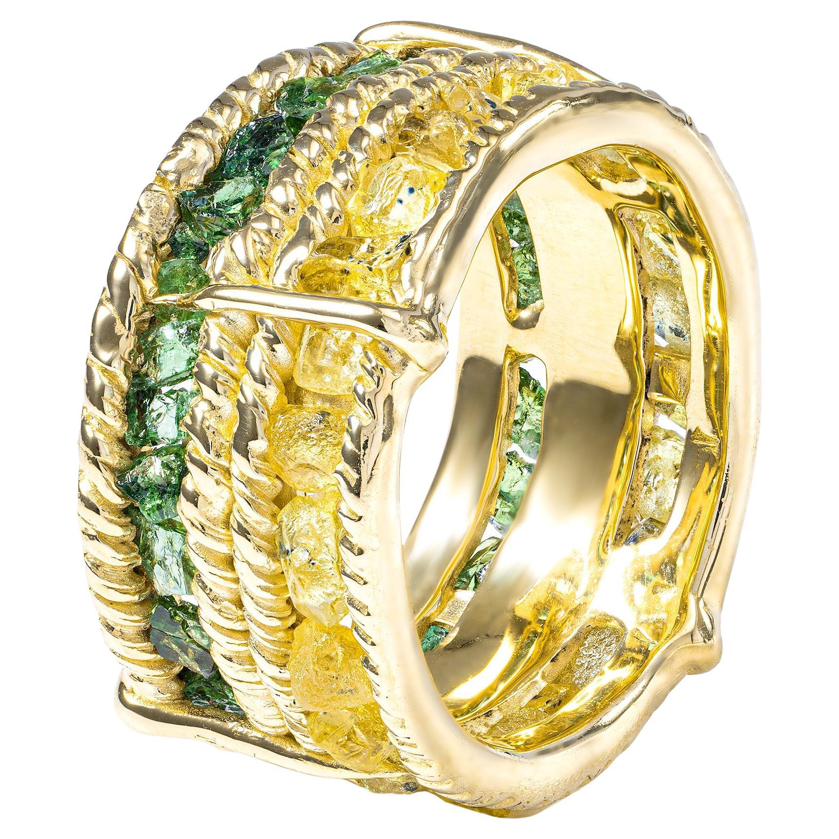 German Kabirski Tyra Handcrafted Sapphire 
Chrome Diopside Gold Plated Ring