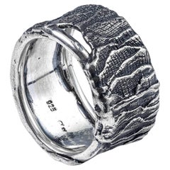 German Kabirski Veldt Oxidized Silver Ring with Organic Wrinkled Texture