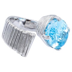 German Kabirski Velis Natural Oval Cut Blue Topaz Silver Open Ring
