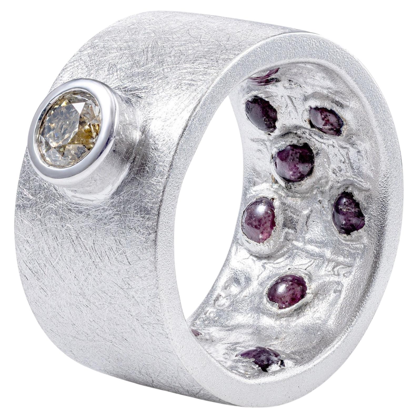 Deutscher Kabirski Veritas Silber Ring mit goldenem Diamant und verstecktem Cabochon Rubin