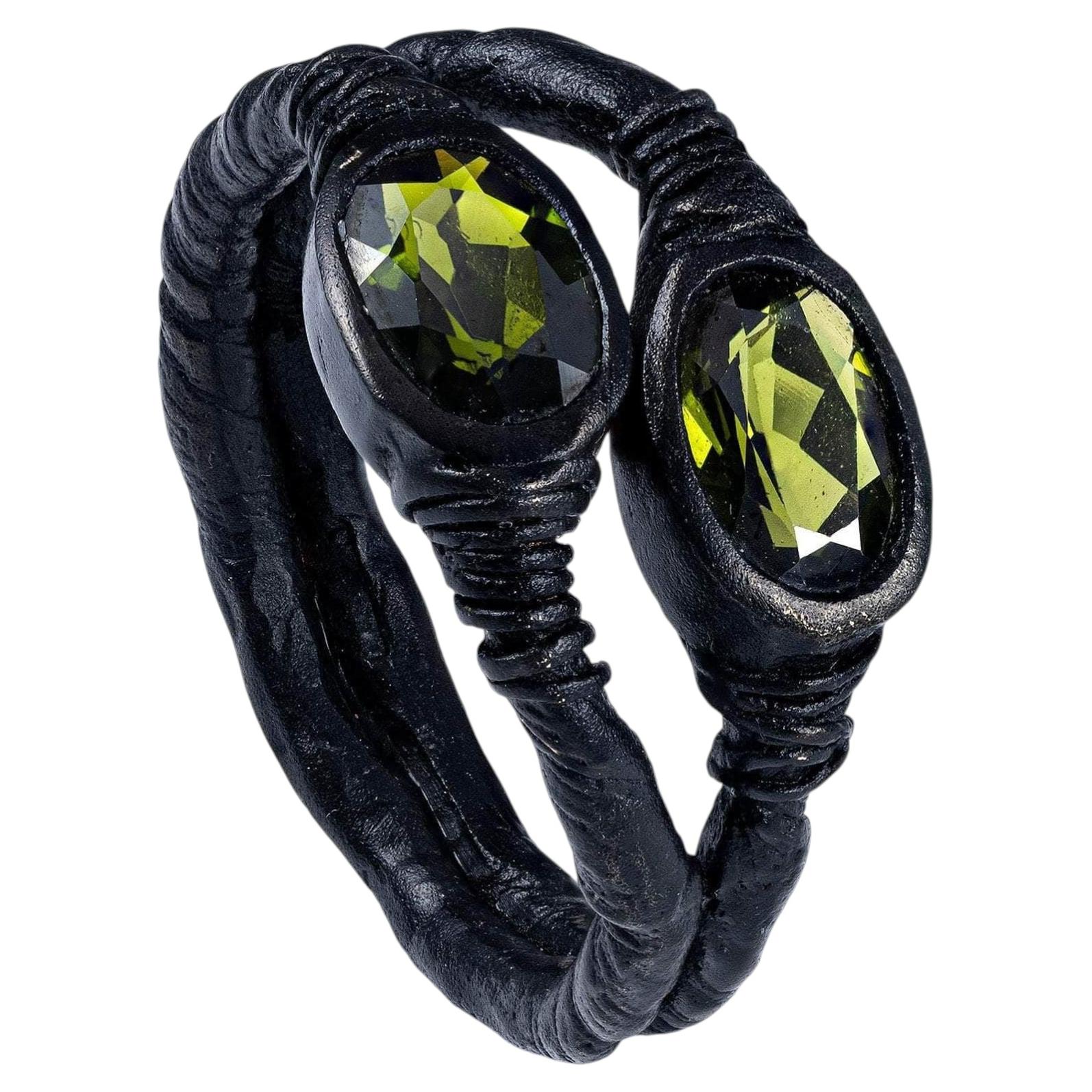 German Kabirski Vesta Black Anthracite Plated Silver Ring with Chrome Diopside