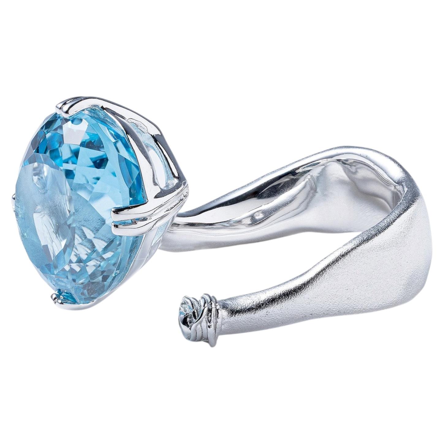 German Kabirski Veyra Silver Open Band Ring with Blue & White Topaz