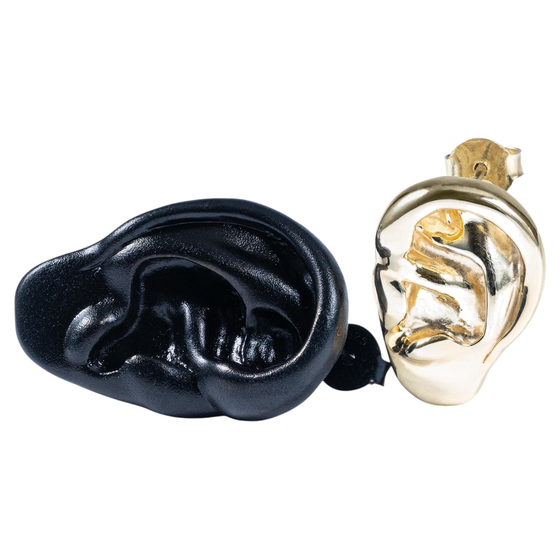 Boucles d'oreilles asymétriques en argent plaqué or 14K et anthracite Vincent