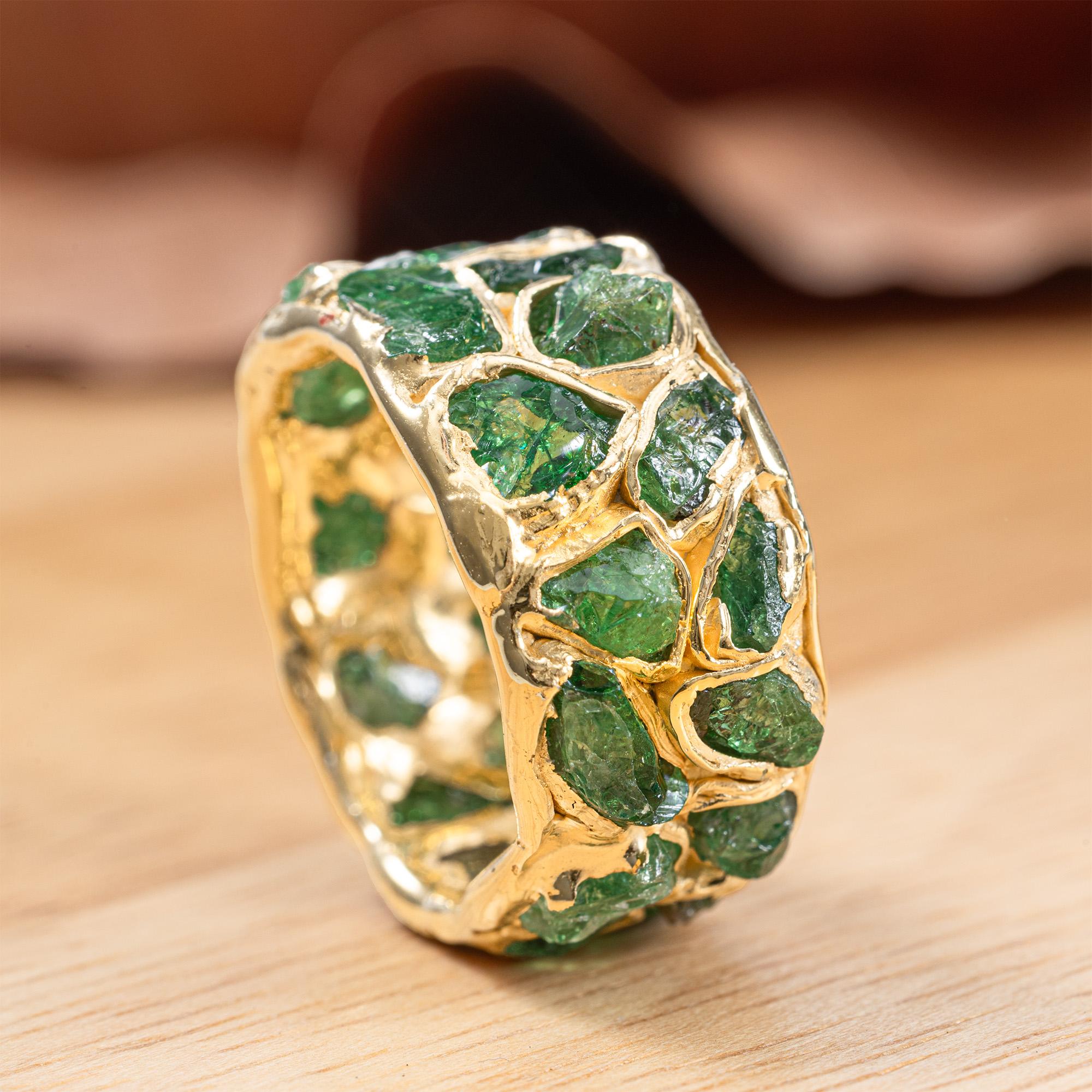 German Kabirski Viridi Tsavorita en bruto Anillo de plata chapado en oro en Nuevo estado para la venta en West Palm Beach, FL