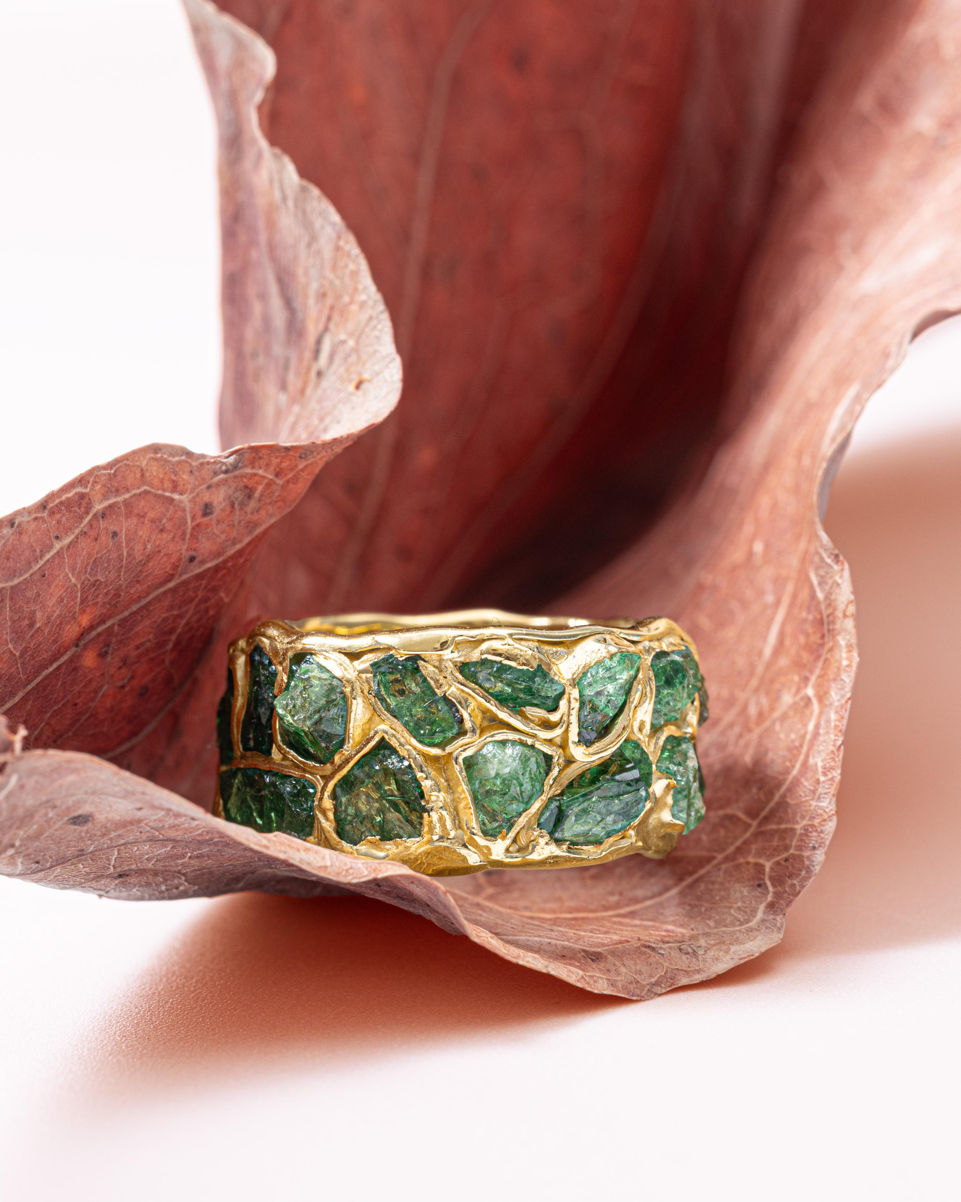 Femenino o masculino German Kabirski Viridi Tsavorita en bruto Anillo de plata chapado en oro en venta