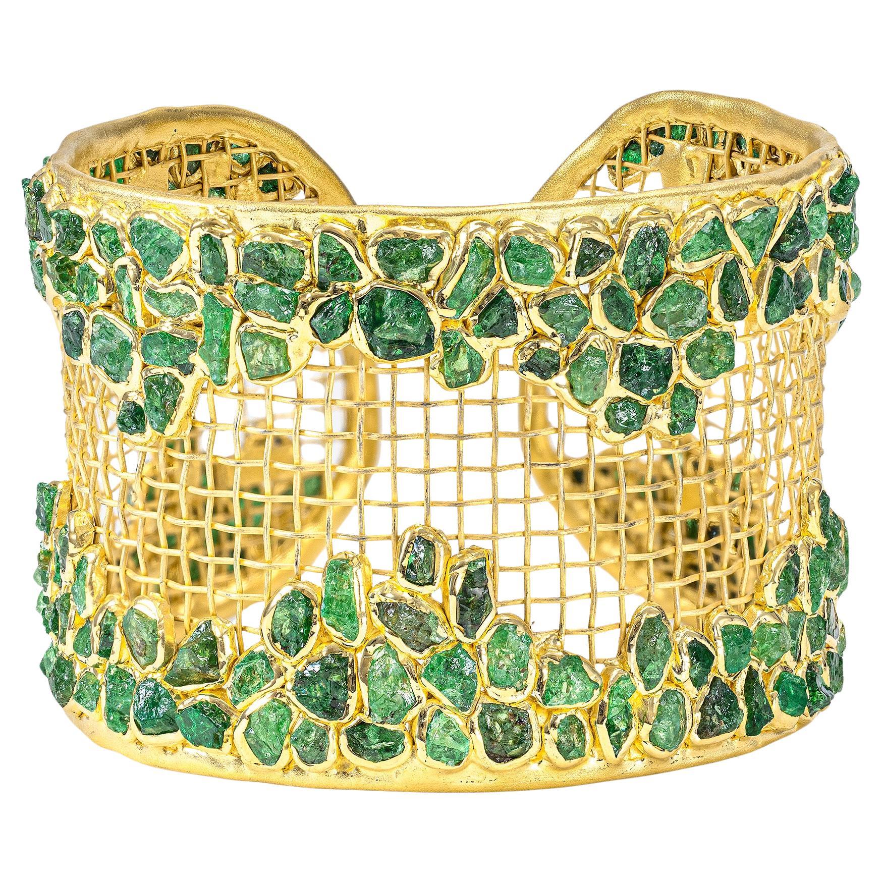 German Kabirski Virtus Singular Edition Tsavorite Titanium Mesh 
Silver Bangle