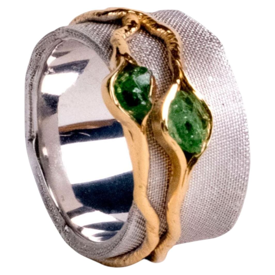 Anello tedesco Kabirski Vissa in argento placcato oro e rodio bianco con tsavorite grezza