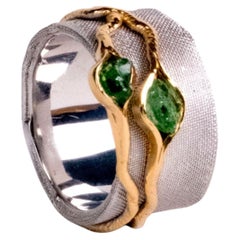 Anello tedesco Kabirski Vissa in argento placcato oro e rodio bianco con tsavorite grezza