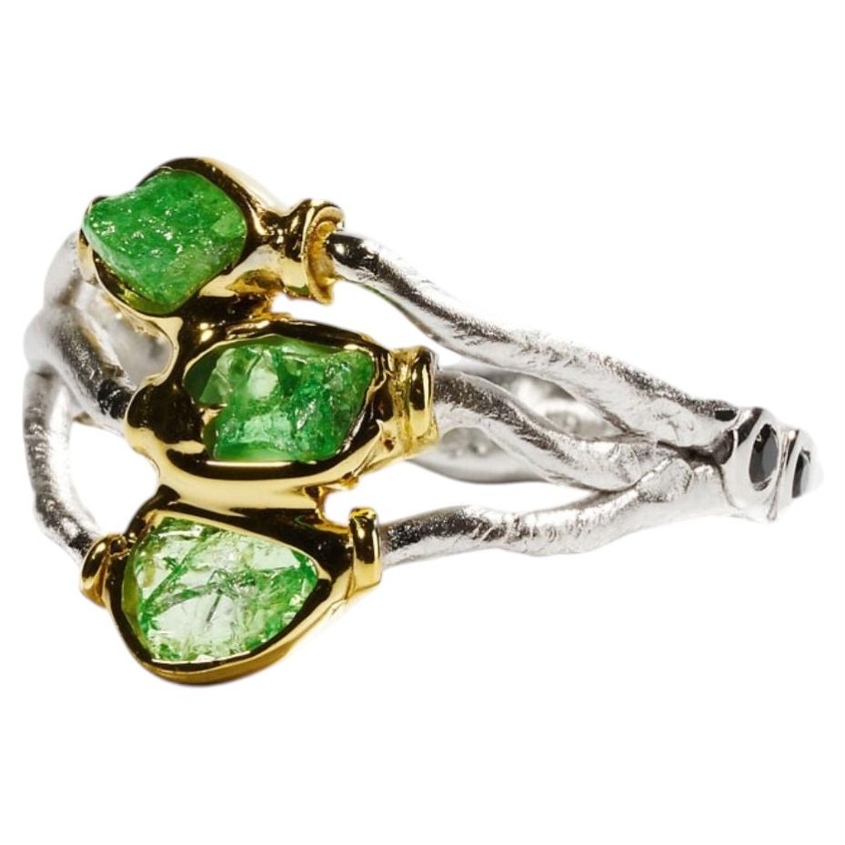 Anello tedesco Kabirski Vogg in argento placcato oro con tsavorite grezza e spinello nero in vendita