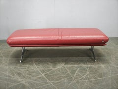 German Koinor Leather Bench with Brushed Stainless Steel Base 2020s