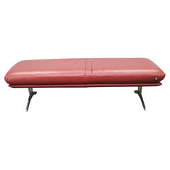German Koinor Leather Bench with Brushed Stainless Steel Base 2020s