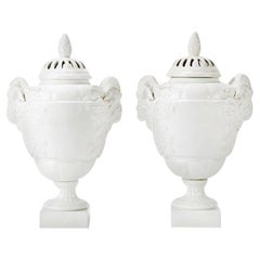 German, KPM Pair of White Empire Potpourri, Porcelain, Vases, Early 20th Century