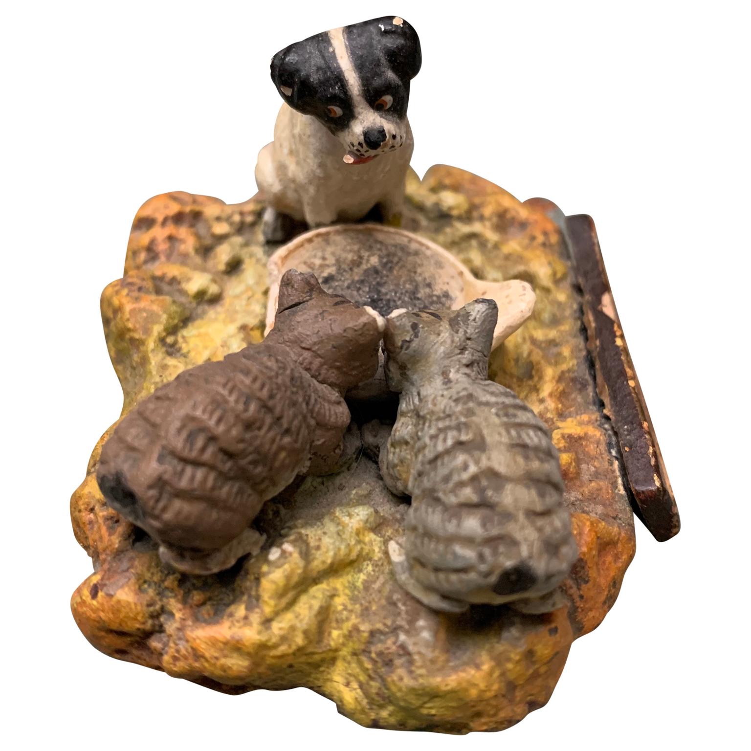 Romantic German Ladies First Bronze Sculpture of Cats and Dog For Sale