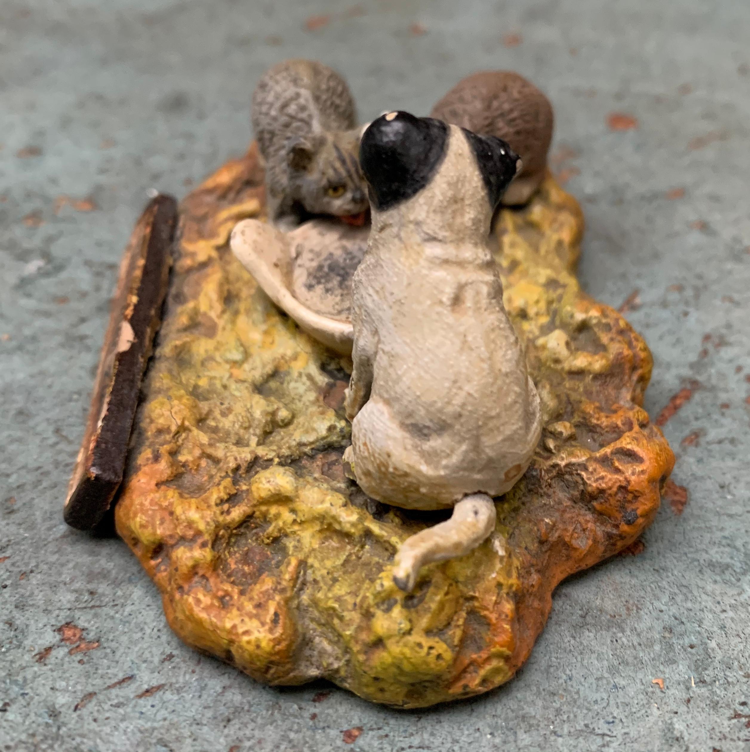 Metal German Ladies First Bronze Sculpture of Cats and Dog For Sale