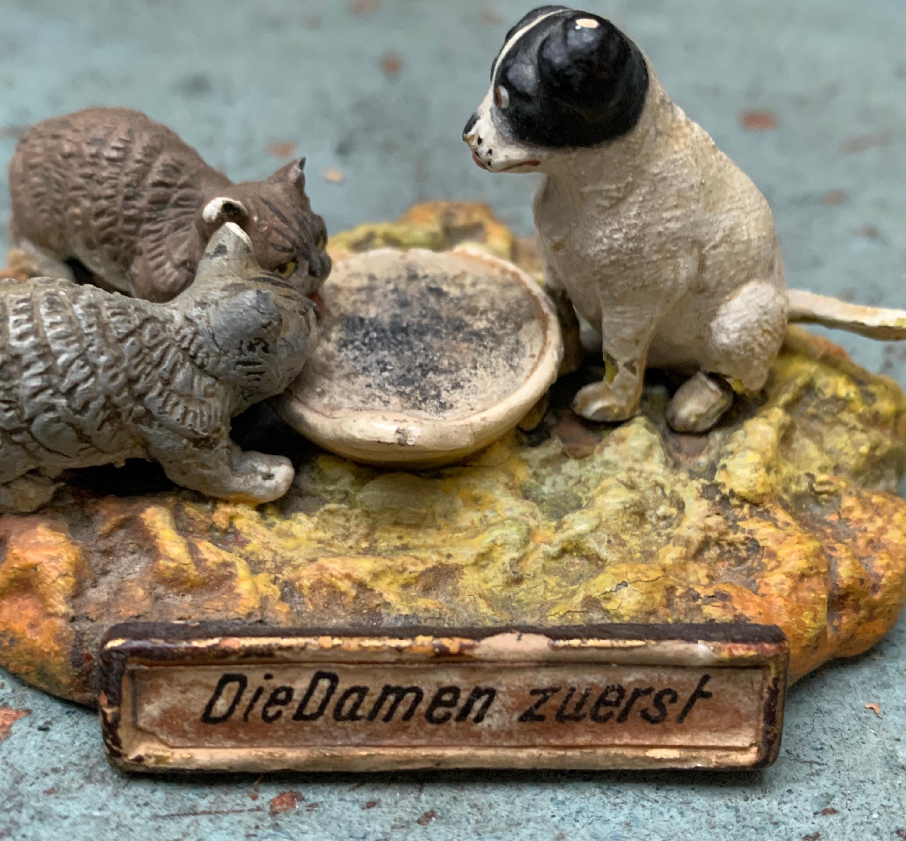 German Ladies First Bronze Sculpture of Cats and Dog For Sale 2