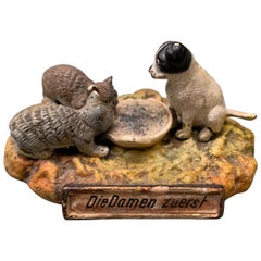 German Ladies First Bronze Sculpture of Cats and Dog