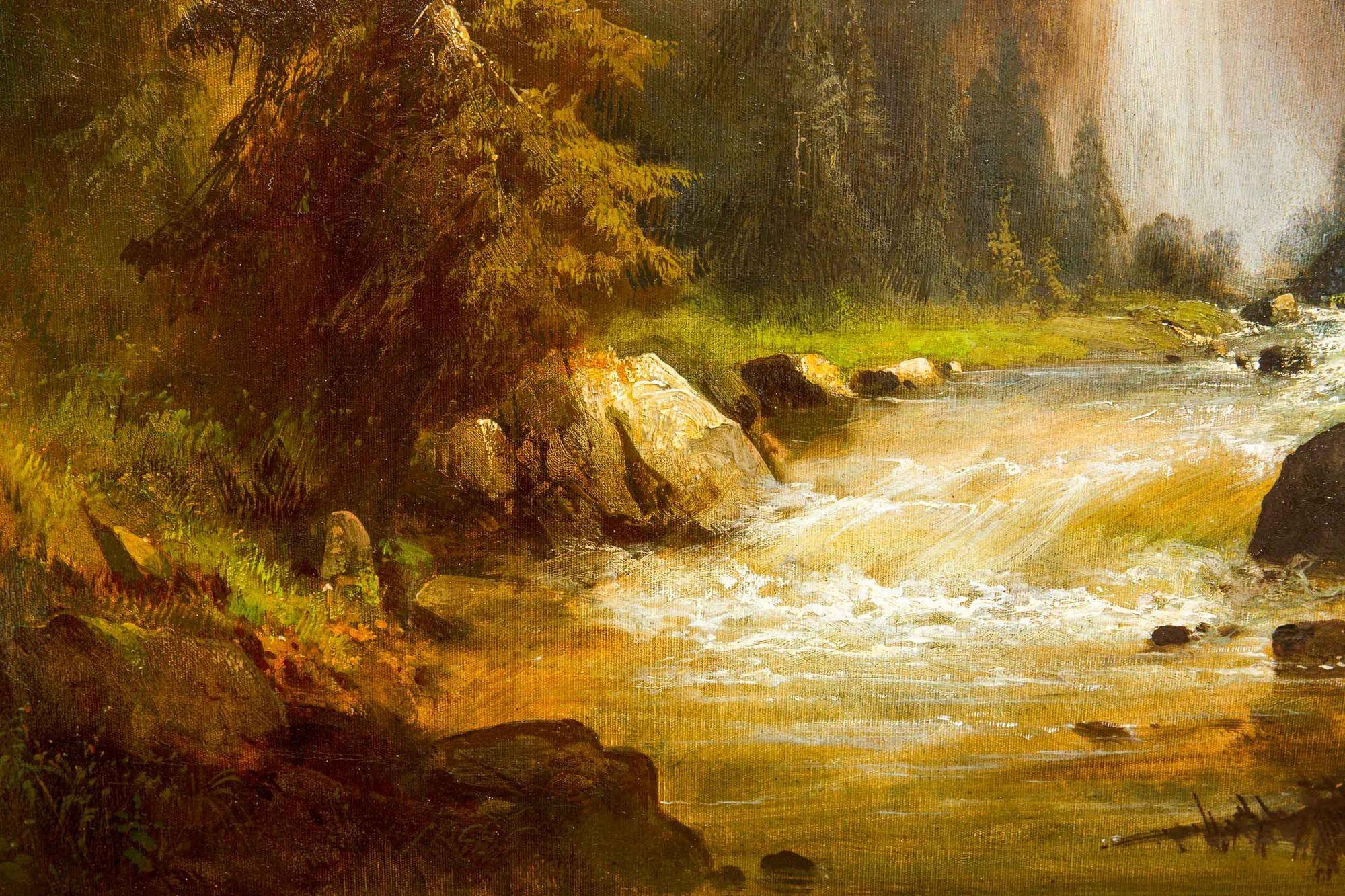Peinture de paysage allemande représentant une cascade de montagne alpine par Guido Hampe en vente 11