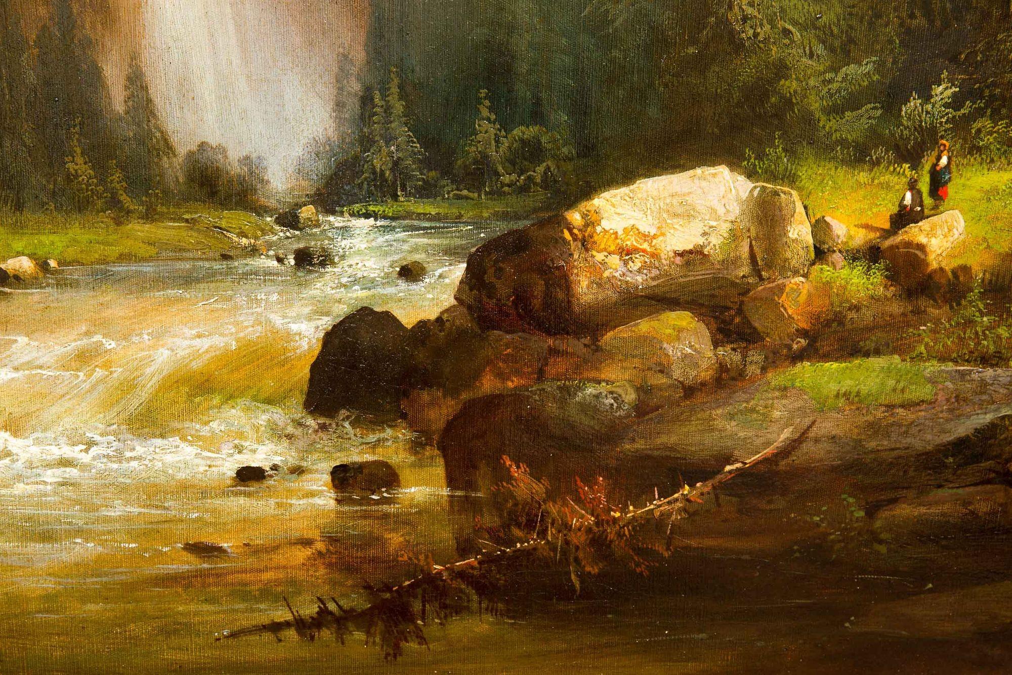 Peinture de paysage allemande représentant une cascade de montagne alpine par Guido Hampe en vente 12