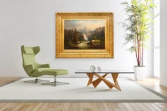 German Landscape Painting of Alpine Mountain Waterfall by Guido Hampe