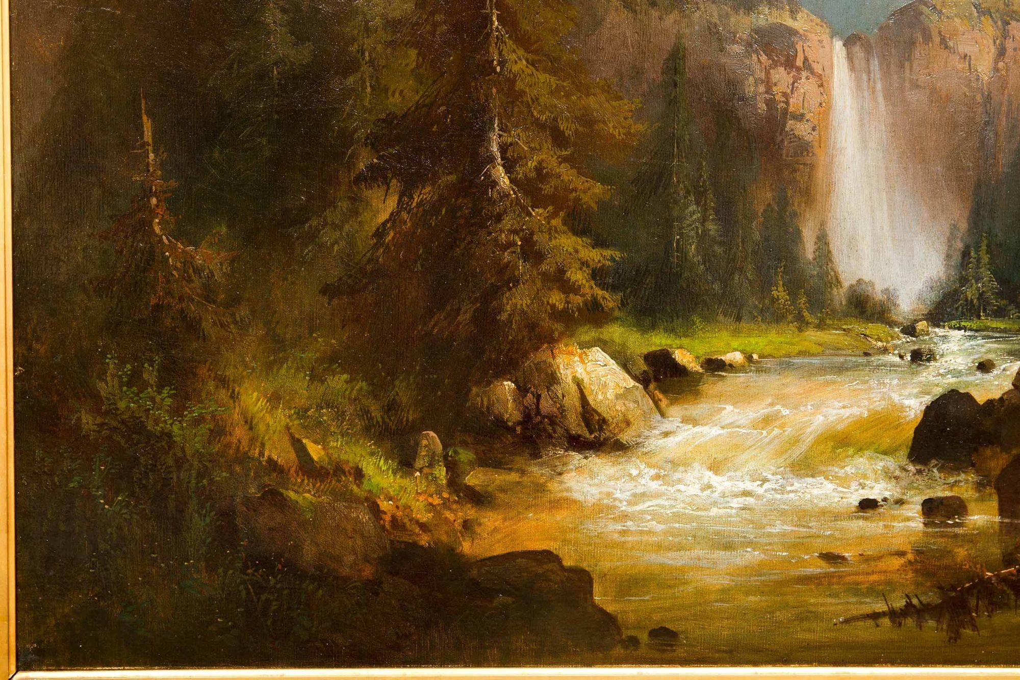 Peinture de paysage allemande représentant une cascade de montagne alpine par Guido Hampe en vente 3