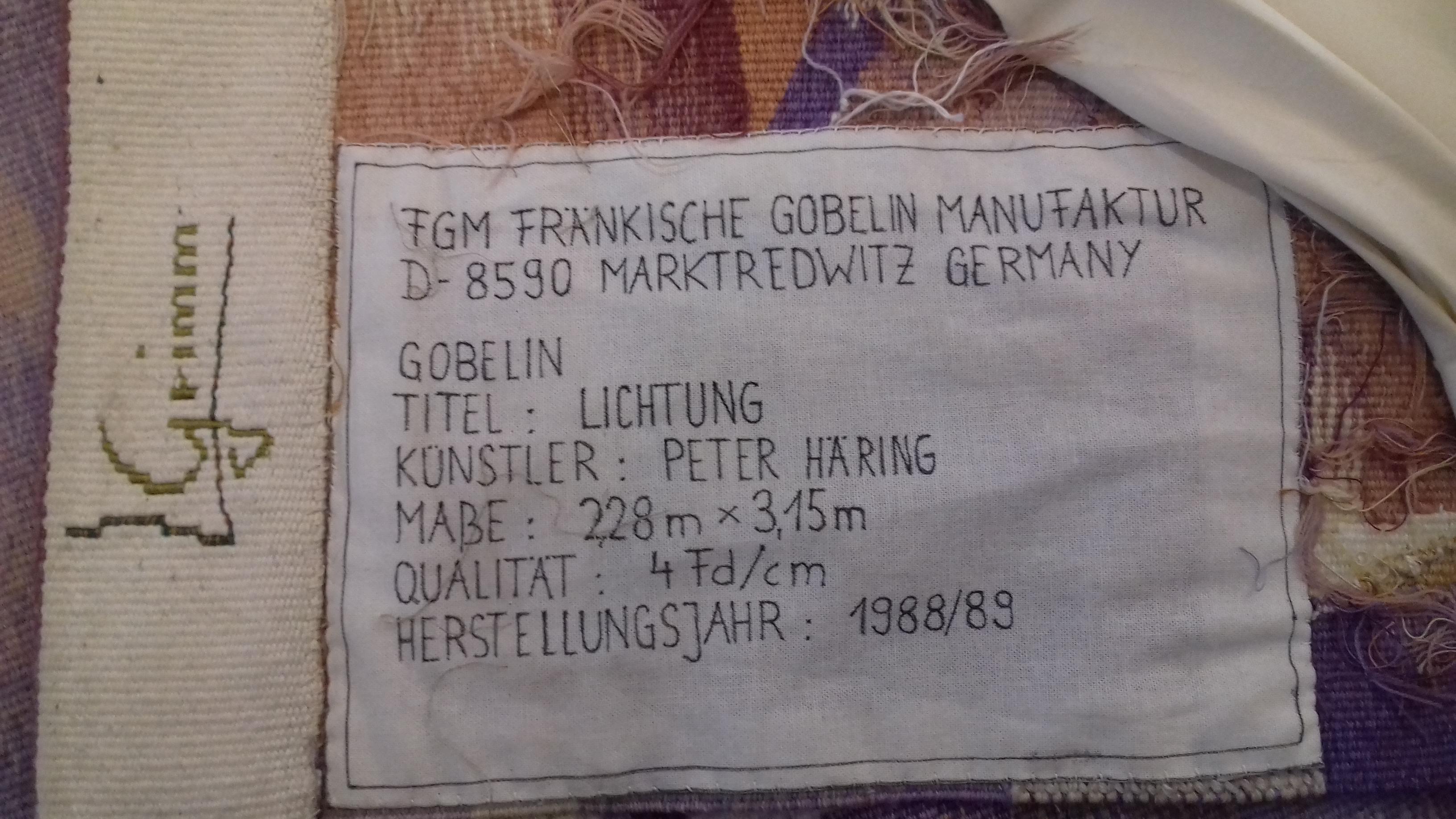 Deutscher Ende der 1980er Jahre MGF Handgewebter Wandteppich 