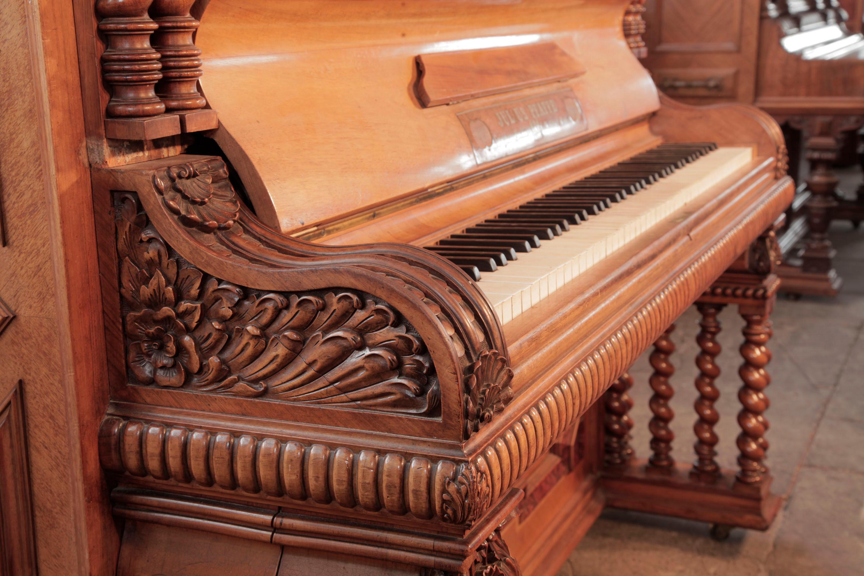 German Late Renaissance Pfaffe Piano Carved Mock Roll Top Fall Barley Twist Legs For Sale 4