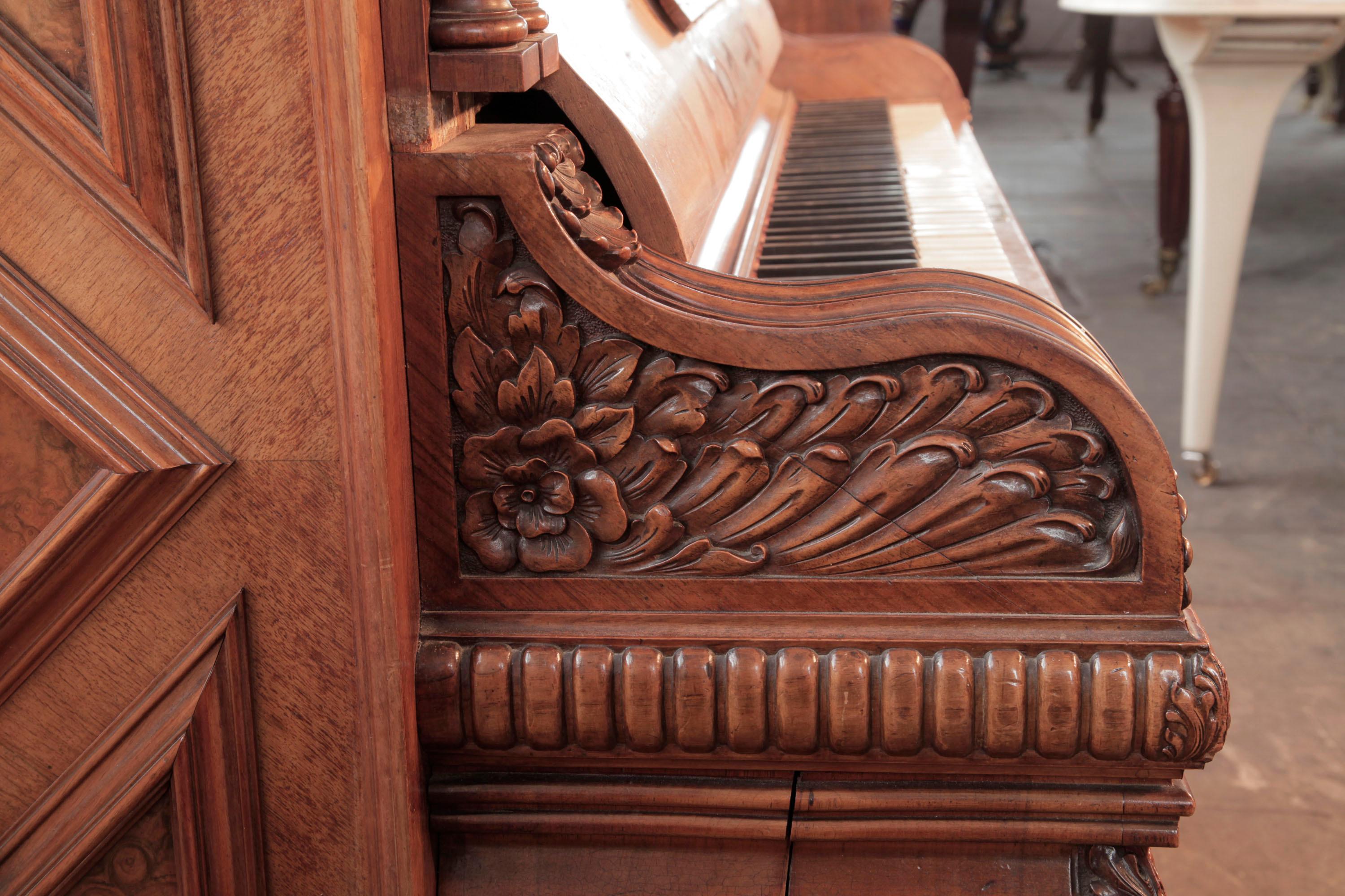German Late Renaissance Pfaffe Piano Carved Mock Roll Top Fall Barley Twist Legs For Sale 7
