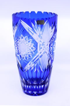 German Lausitzer Blue Overlay Crystal Vase