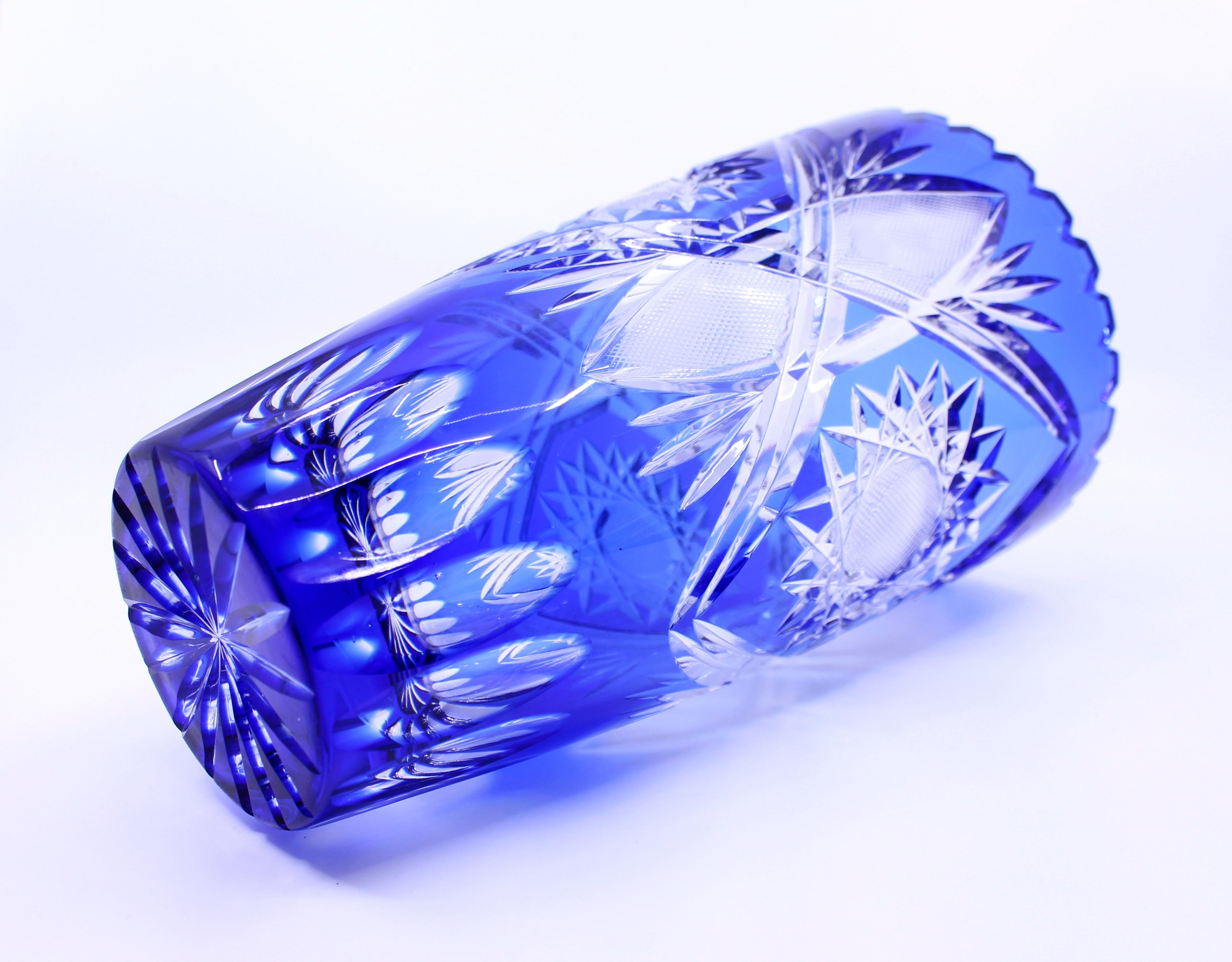 20th Century German Lausitzer Blue Overlay Crystal Vase For Sale