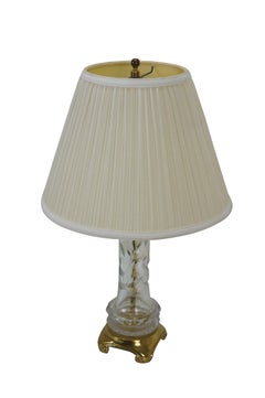 German Lausitzer Hollywood Regency Brass Crystal Leaf Etched Vanity Lamp 20"